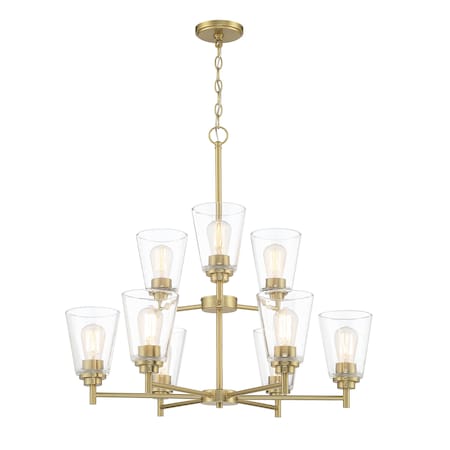 Designers Fountain Westin 9 Light Modern Brushed Gold with Clear Glass Shades Chandelier For Dining Rooms 95789-BG